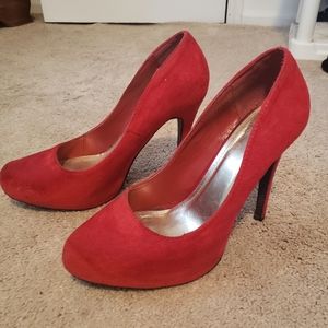 Red Faux Suede Platform Pumps Size 8